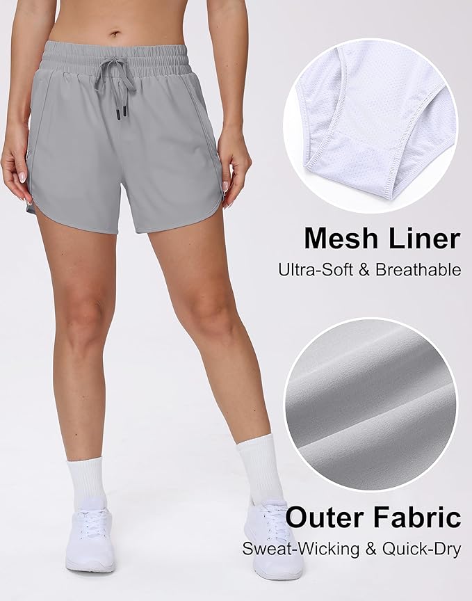 Women's 5" Running Shorts Quick Dry Sporty Athletic Gym Workout Shorts with Zipper Pockets Liner