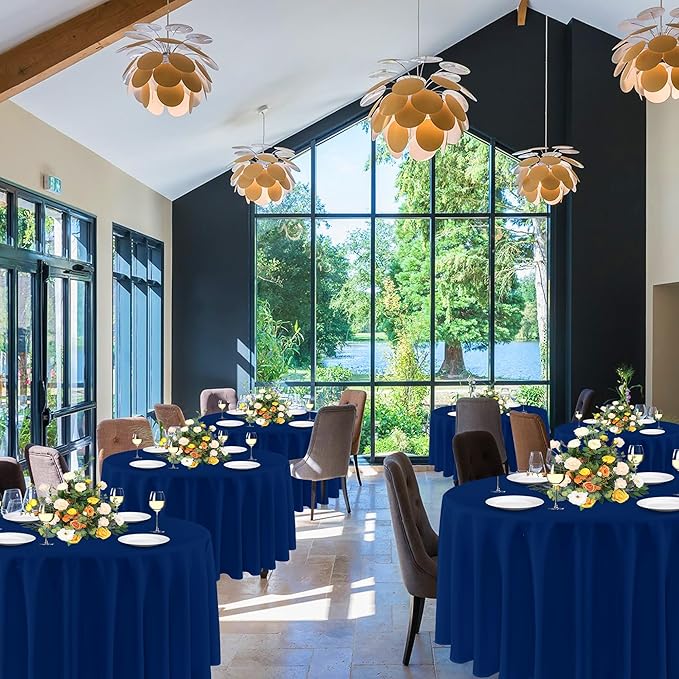 sancua Navy Blue Round Tablecloths 108 Inch, 6 Pack - Circle Fabric Cloth Table Cloths for Wedding Party Banquet Birthday, Washable Polyester Table Cover (Fit 30-72 Inch Tables)