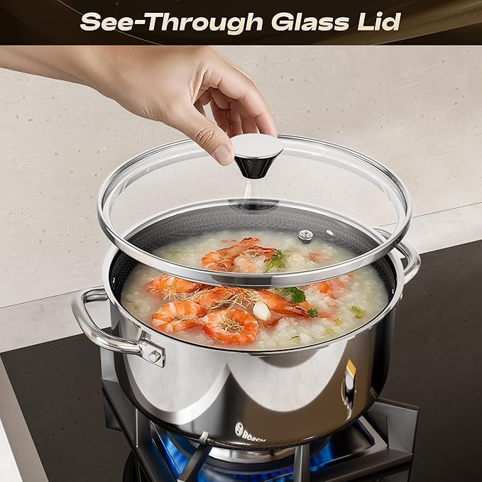 Stainless Steel Pots and Pans Set,6 Piece Nonstick Cookware Set,1,2 and 4 Quart Pots Set with Glass Lids,PFAS PFOA PTFE Free,Stay-Cool Handle,Dishwasher-Friendly,Oven-Safe,Compatible with All Cooktops