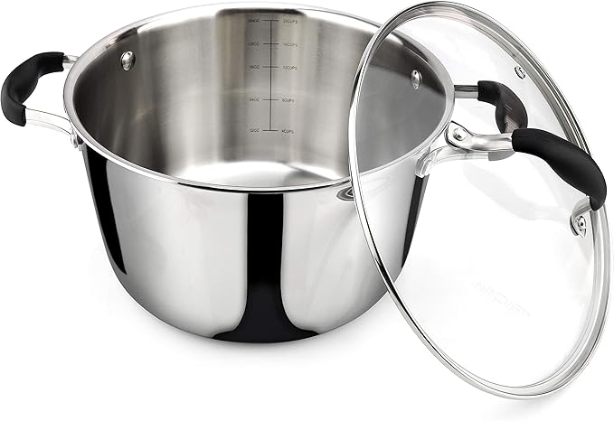 AVACRAFT 18/10 Tri-Ply Stainless Steel Dutch Oven, Chef?셲 Pan with Glass Lid, Induction Compatible, Multipurpose Stock Pot, 5 Quart