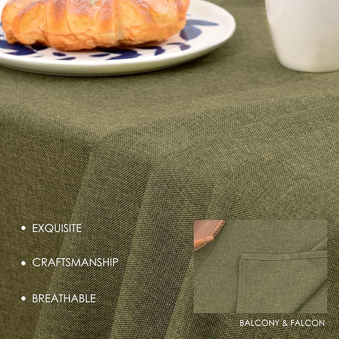 BALCONY & FALCON Table Cloth for 6 Foot Rectangle Tables ??Waterproof, Wrinkle-Free Farmhouse Tablecloth for Dining, Kitchen, Wedding, Baby Shower & Christmas Holiday Gatherings (Olive, 55" x 95")
