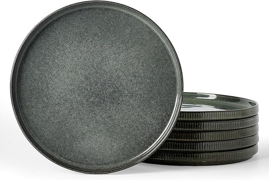 famiware Star Dinner Plates for 6, 10 inches Plate Set, Scratch Resistant, Stoneware Dinnerware, Kitchen Modern Rustic Serving Dishes, Deep Forest