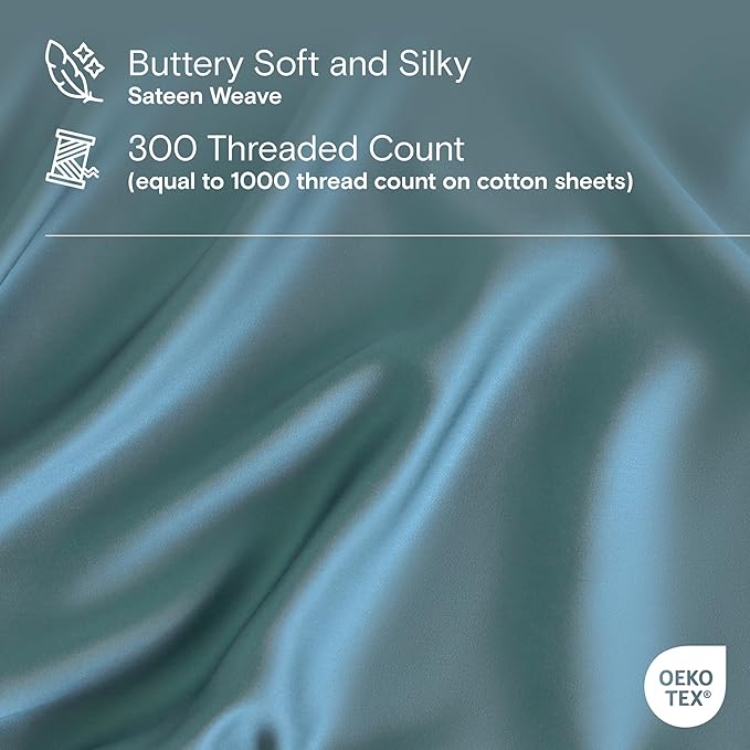 DOZ Sheet Set, 100% Viscose derived from Bamboo, Organically Grown, Buttery Soft, Cooling Sheets, High GSM, Deep Pockets - 4 Piece - 2 Pillowcases 1 Fitted 1 Top Sheet (Teal, Queen)