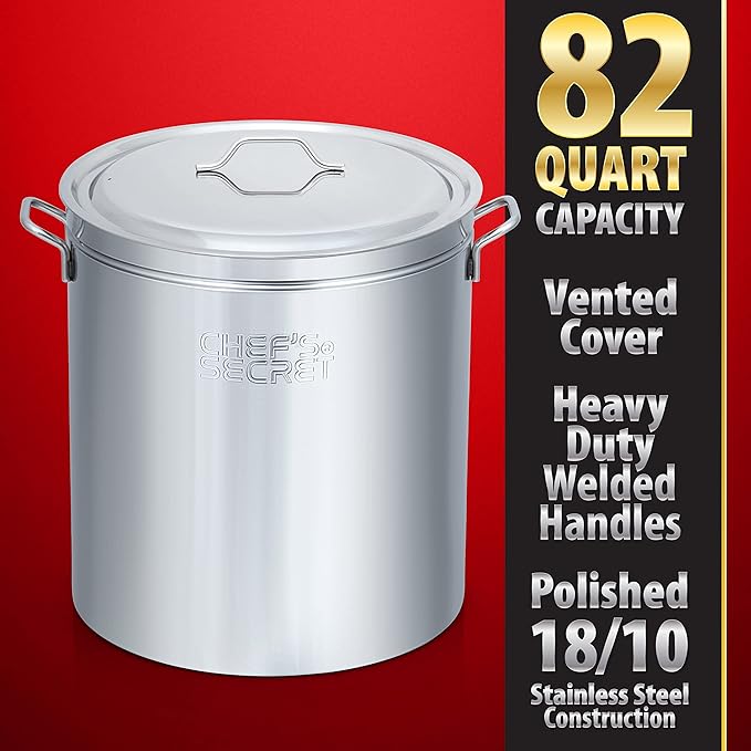 Chef's Secret 82 Quart Stainless Steel Stockpot w/Basket: Perfect for Soups, Boils, Stews and Tamales