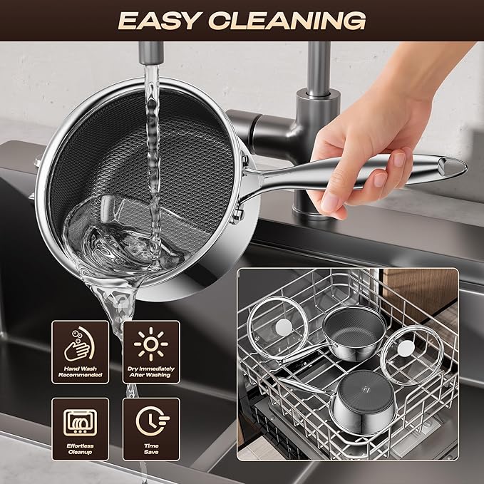 1 Quart Stainless Steel Saucepan with Glass Lid,6 Inch Hybrid Nonstick Sauce Pan,PFAS PFOA PTFE Free,Stay-Cool Handle,Dishwasher-Friendly,Oven-Safe,Small Pots Compatible with All Cooktops