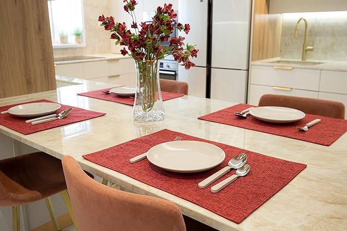 HOMEYNICE Placemat Set-Washable Place Mats for Parties, Elegant Table Mats for Kitchen Table, Set of 4 Dining Table Placemats, Heat-Resistant Cloth Placemats for Indoor and Outdoor,13x19 Red Bordeaux