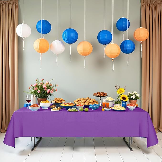 [6 Pack] Purple Paper Tablecloth Disposable for Rectangle Tables, 54 X 108 Inch Party Table Cover with Plastic Backing, Waterproof 3 Ply Table Cloth for Church Event Club Parties