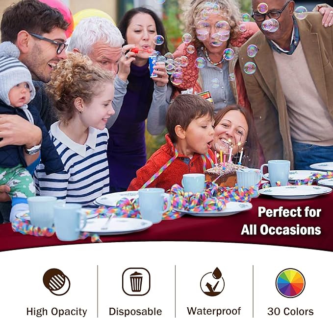 Party Solids 6-Pack Premium Plastic Tablecloth 54in. x 108in. Rectangle Plastic Table Cover - Burgundy