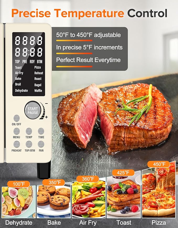 Nuwave Bravo Pro Smart Air Fryer Toaster Oven Combo, Airfryer Convection Oven Countertop, 10-in-1 Functions with Quicker & Even Crisp Technology, 1800W, 50-450째F, PFAS-Free, 21QT, Vanilla Cream