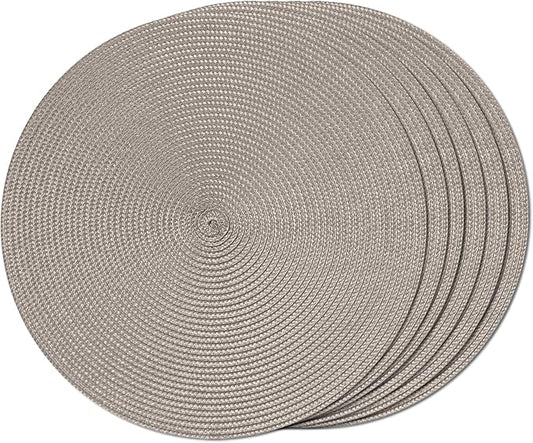 FunWheat Round Braided Placemats Set of 6 Table Mats for Dining Tables Woven Washable Non-Slip Place mats 15 inch(Taupe, 6pcs)