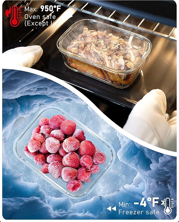 2-Pack Glass Food Storage Containers with Tempered Lids (21.3oz/2.7cup) - Airtight Snap Lock, Microwave & Oven Safe (-4?? 950째F), Freezer to Baking Dish, BPA-Free, Gift Box (Blue)