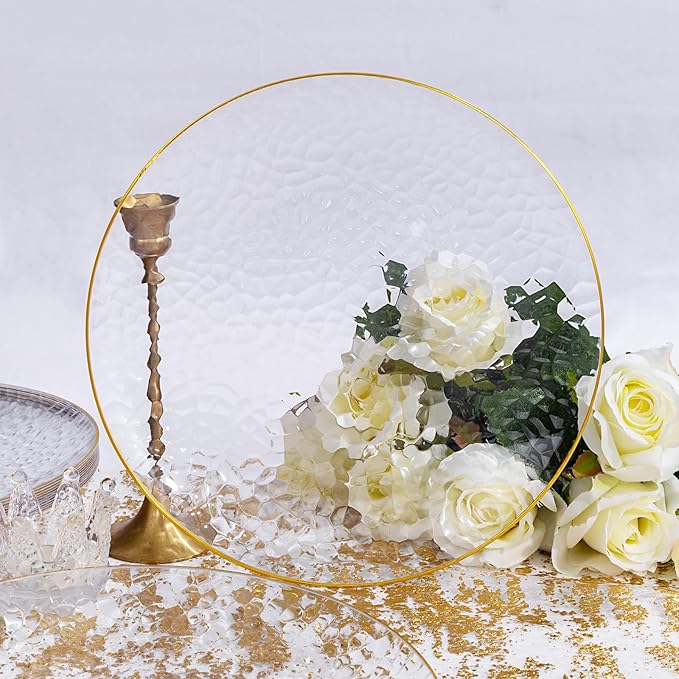 DaYammi 60PCS Clear Gold Plastic Plates Disposable Hammered Heavy Duty Platos Premium 10inch Dinner Plates Hard Plastic Platos Disposable for Party Wedding Bridal Shower