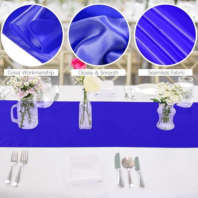 Aneco 4 Pack Satin Table Runner 12 x 108 Inch Long Bright Silk and Smooth Fabric Party Table Runner for Wedding Banquet Party Decoration- Royal Blue