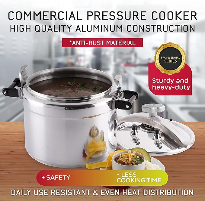 Universal (Extra Large) 53-Quart Aluminum Pressure Cooker for Professional Use ??Commercial-Grade, 2 Safety Valves, Reinforced Handles, Easy-Open Lid, ??Ideal for Large Kitchens, and Restaurants