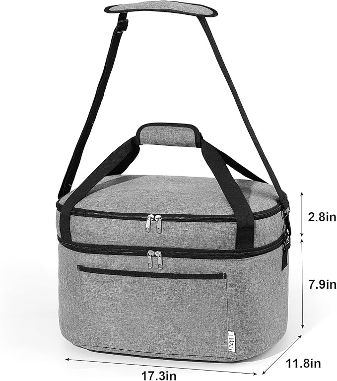 Slow Cooker Bag for Crock-Pot 6-8 Quart, Insulated Carrier with Easy-clean Lining, Double Layer Case with Top Zip Compartment and Front Accessory Pocket (Bag Only)