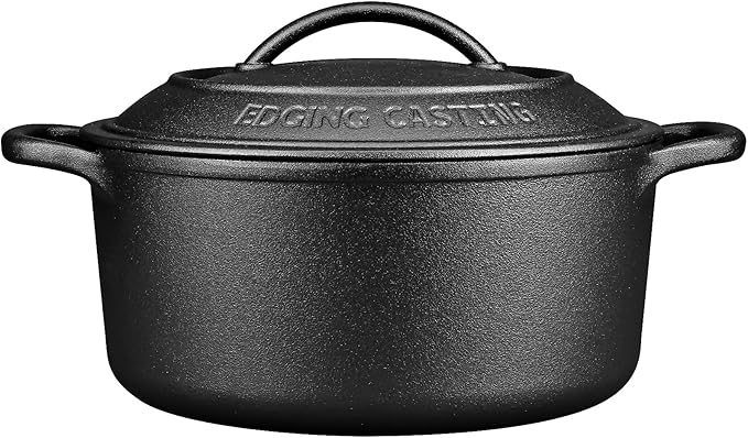 Pre-Seasoned Cast Iron Dutch Oven Pot with Lid Dual Handle, Sourdough Bread Baking Pots竊?Round 7 Quart, Black