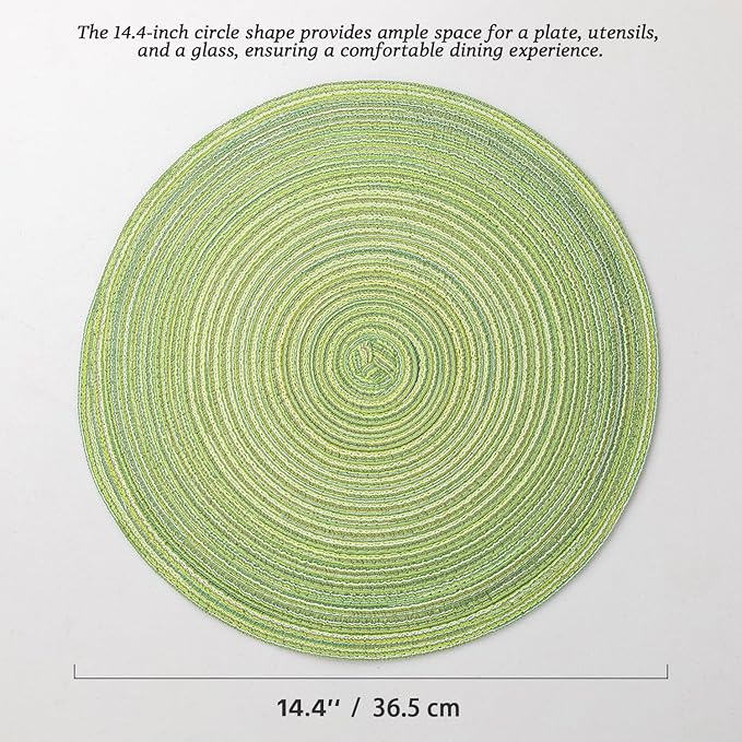 Round Placemats Set of 12 Woven Placemats Washable Braided Table Mats for Dining Table Heat Resistant Non-Slip Circle Place Mats(Green)