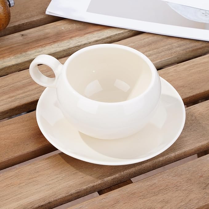Ceramic cup and saucer Cups Set 竊?9 Ounce / 270ml 竊?Cappuccino Cups, Coffee Cups, British Coffee Cups, Porcelain Tea Set, Latte Cups竊똕et of 2 (2, creamy white)