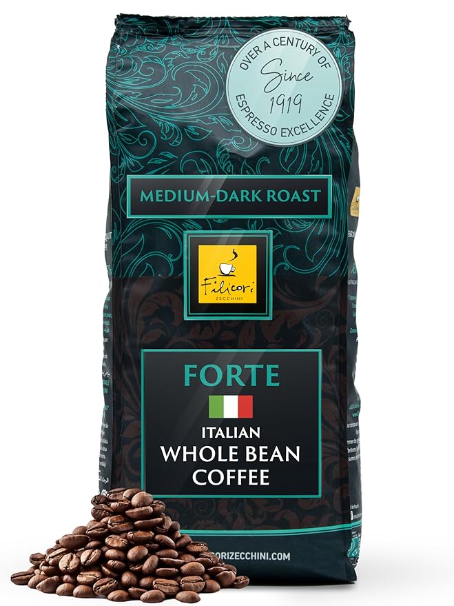 Filicori Zecchini Italian Espresso Beans ??Whole Bean Coffee, Bold Dark Roast Arabica & Robusta Blend ??Slow Roasted ??Forte 2.2lb Bag