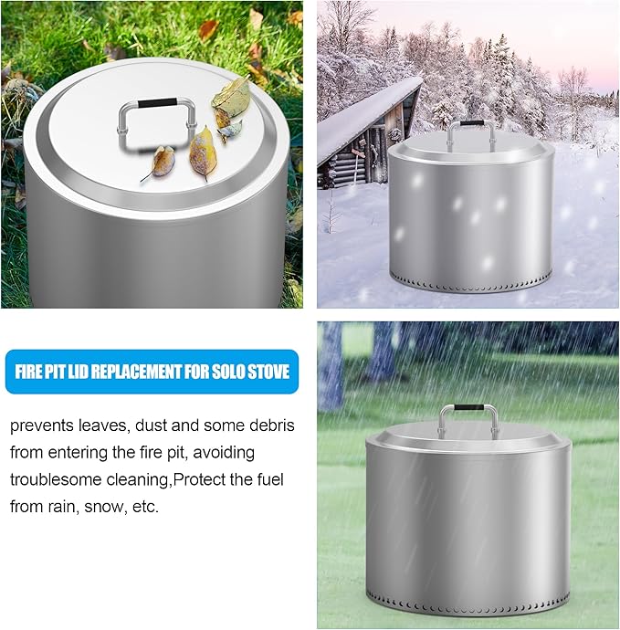 LS'BABQ Fire Pit Lid with Handle Fire Pit Cover Replacement for Solo Stove Yukon 27'' Stainless Steel Portable Firt Pit with Waterproof Cover Accessories for Outdoor Camping and Party