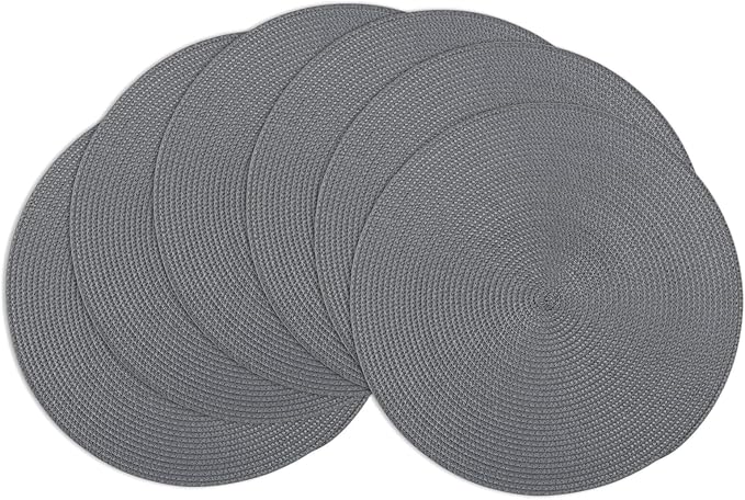 Winknowl Round Braided Placemats Set of 6 Washable Woven Heat Resistant Table Mats for Kitchen Dining Tables 15 inch Round Place Mats (Dark Gray,6pcs)