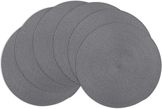 Winknowl Round Braided Placemats Set of 6 Washable Woven Heat Resistant Table Mats for Kitchen Dining Tables 15 inch Round Place Mats (Dark Gray,6pcs)