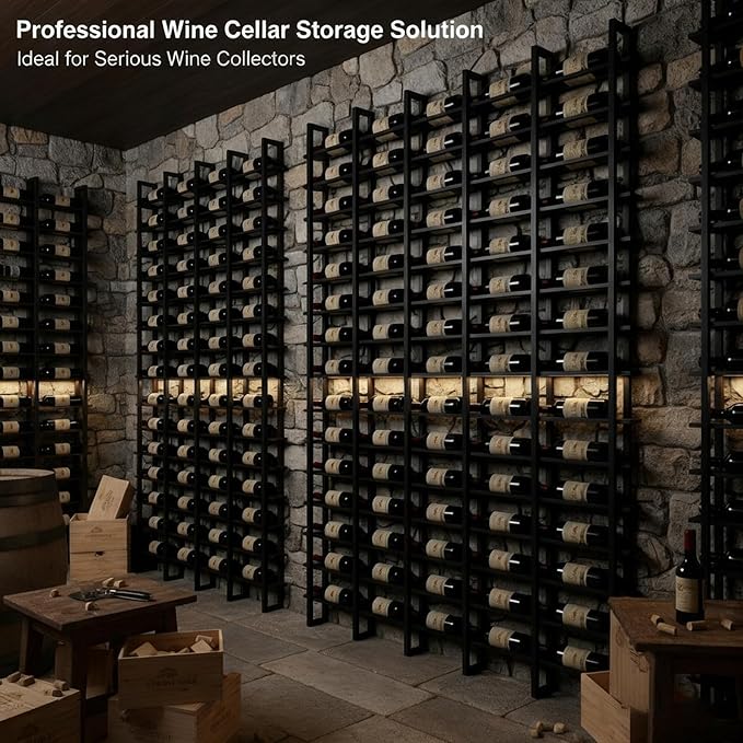 Large Wall Mount Wine Rack, 16 Tier 48 Bottle Wine Storage Organizer Display Holder, Modern Metal Wine Storage for Wine Cellars, Home Bars, Kitchens, and Dining Rooms (Gold, 48 Bottles)