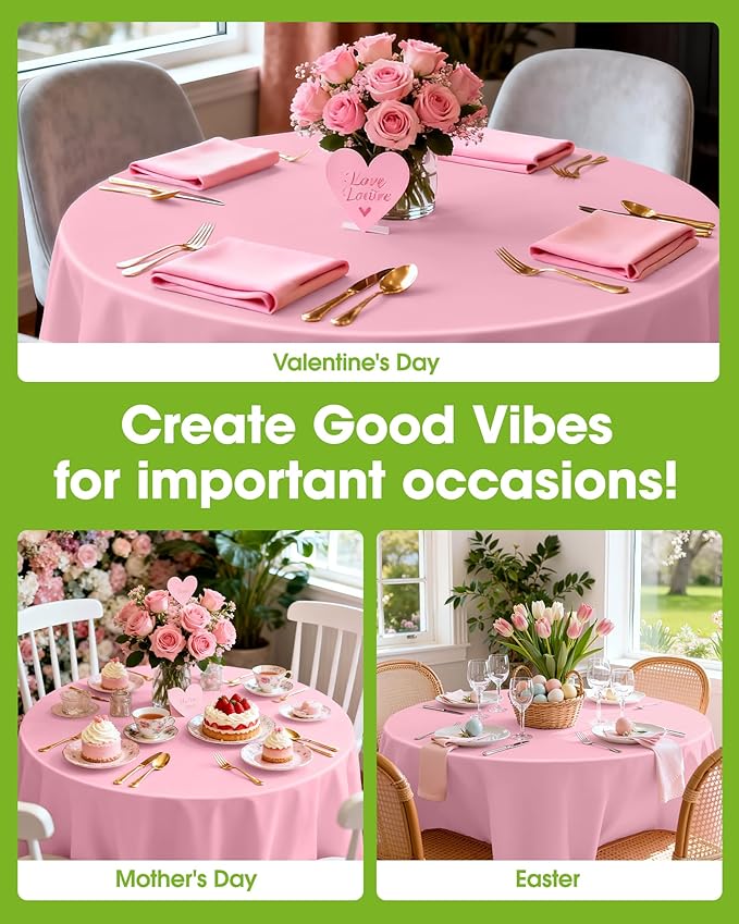 Pureegg Plastic Table Cloth Disposable 12 Pack, 84'' Round Table Cloths, Easter Party, Valentines, Mothers Day Decorations, Tablecloths, Round, Pastel Plastic Cover, Leakproof & Sturdy, Pink