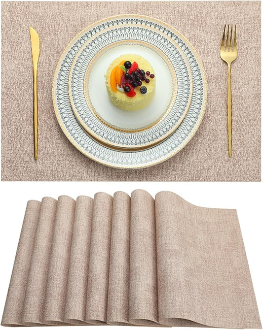 LQICAI Placemats Set of 8 Washable Heat Resistant Place Mats PVC Woven Dining Table Mat Pink 8pcs