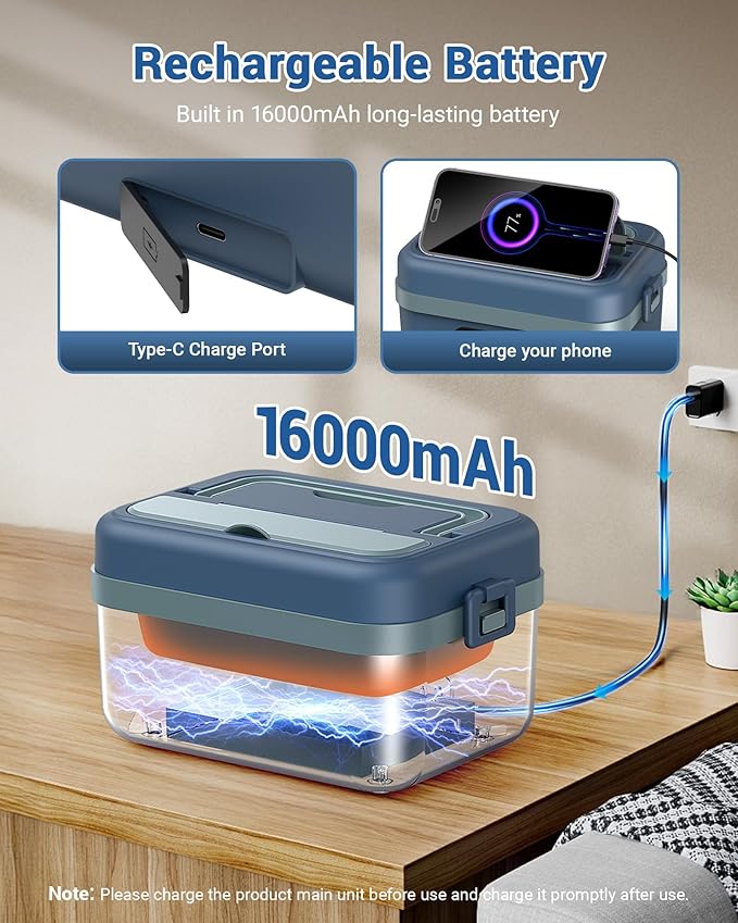 VASG Heated Lunch Box for Adults, 16000mAh Cordless Rechargeable Electric Lunch Box with 1L Stainless Steel Container, Portable Self-Heating Food Warmer for Work, Construction, Office & Travel