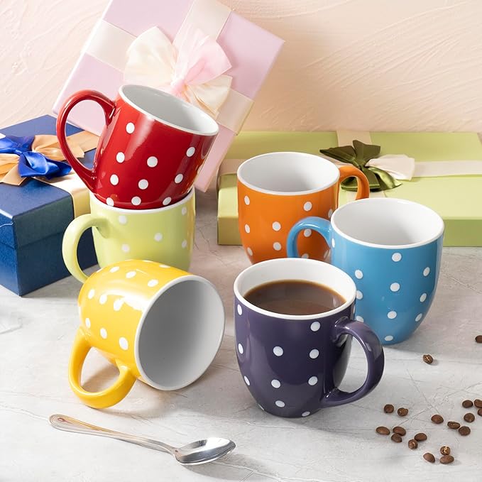 bestone Coffee Mugs Set of 6竊?7 oz Large Coffee Mugs, Ceramic Mugs with Handles,etc Coffee Mugs, Cups for Coffee Cereal Latte 竊똌icrowave & Dishwasher safe竊똙ibrant Colors