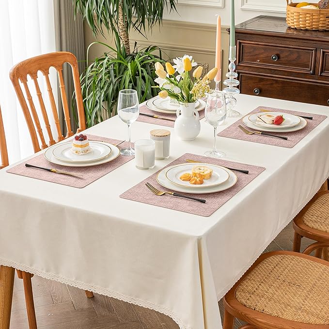 Romanstile Vinyl Placemats Set of 8-12 X 17 Inch - Heat Resistant Place Mats 100% Waterproof Oilproof Wipeable Reversible Faux Leather Table Mats for Kitchen, Dining, Party, Outdoor, Pink