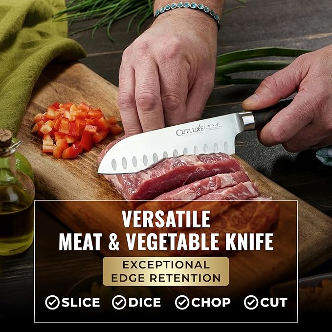 Santoku Knife ??Ultra Sharp 5 Inch Meat and Vegetable Japanese Knife for Chopping, High Carbon Stainless Steel Blade, Full Tang Pakkawood Handle ??Shinobi Series