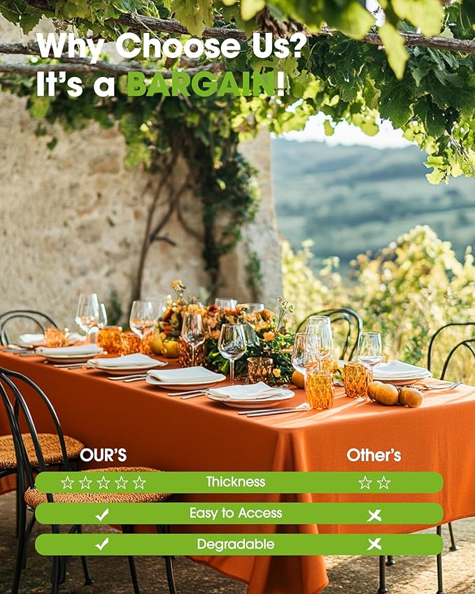 Pureegg Plastic Table Cloth Disposable 12 Pack, 54 x 108 Inch Table Cloths, Halloween Party, Thanksgiving Decorations, Harvest, Fall Tablecloths, Rectangle Tables, Leakproof & Sturdy, Orange