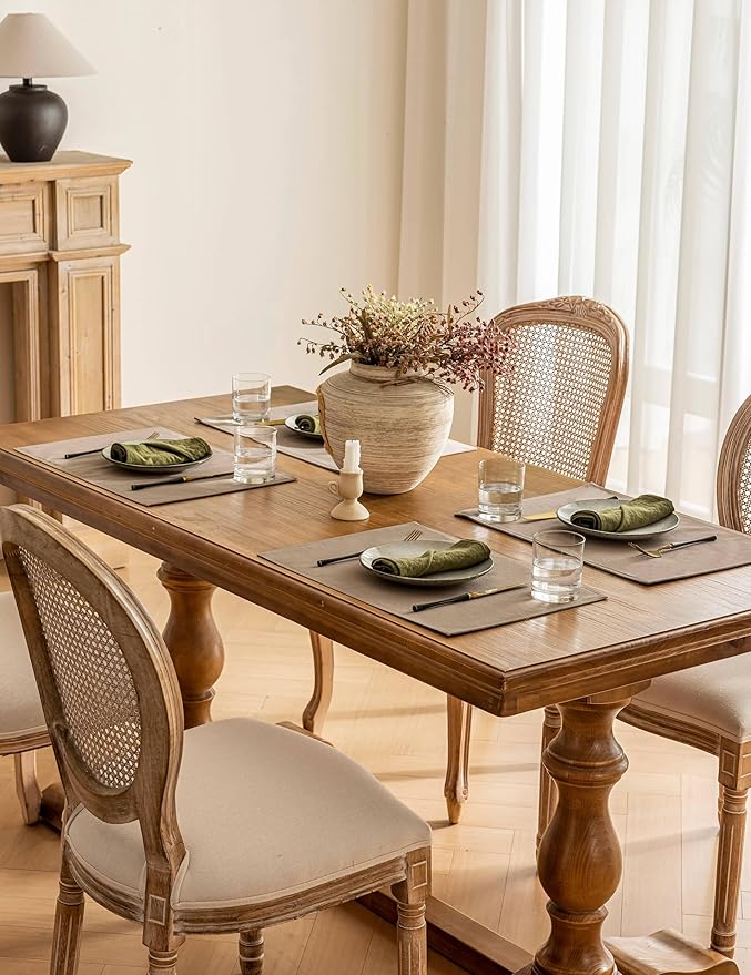 Placidy Linen Dining Table Placemats Set of 6 Indoor Brown Plate Placement Mats Farmhouse Cloth Place Mats Water Repellent Heat Resistant 12x18 Inch