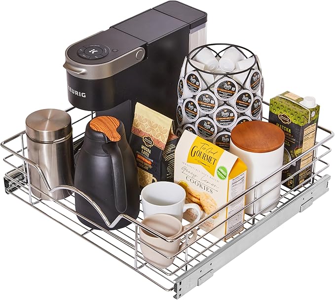 HOLDN??STORAGE Heavy-Duty Premium Collection Pull Out Cabinet Organizer, Cabinet Drawer Slide Outs, Lifetime Limited Warranty - Basket Size 20" W x 21" D x 5" H, Anti-Rust Chrome Finish