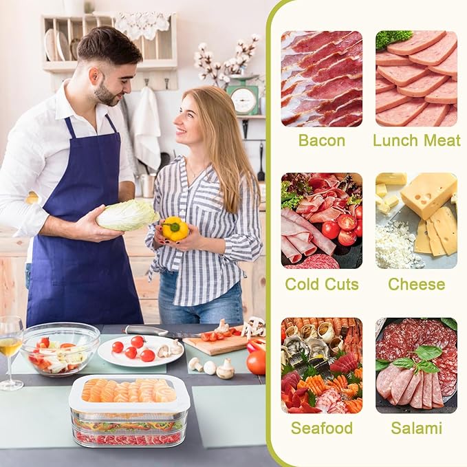 Stackable Deli Meat Container with Drainage Groove and Silicone Lid, Clear Refrigerator Storage Containers for Lunch Meats, Cold Cuts, Bacon, Cheese, BPA Free - 3 Layer