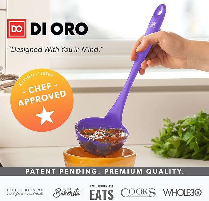 DI ORO Silicone Ladle ??Soup Ladle for Cooking & Serving Heat-Resistant - Large Kitchen Ladle Nonstick Cookware Safe - Soup Serving Spoon with Wide Bowl - Silicone Utensil Dishwasher Safe (Lavender)