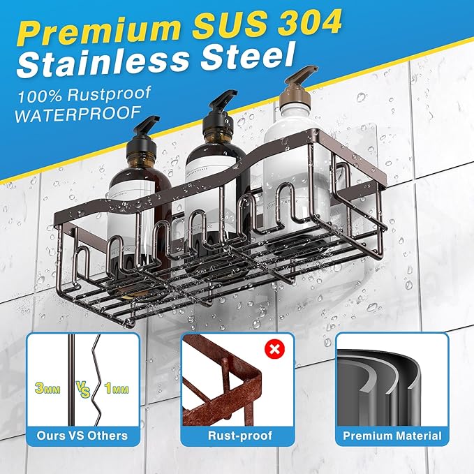 EUDELE 5-Pack Rustproof Stainless Steel Shower Caddy ??No Drill Adhesive Bathroom Organizer with Large Capacity, Spacious Shower Shelves for Inside Shower, Kitchen & Home Decor Storage-XL Size