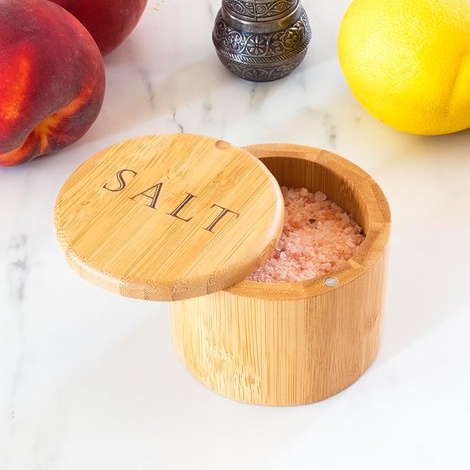 Totally Bamboo Salt Cellar ??Wooden Salt Box with Magnetic Lid for Countertop Storage, 6 oz Capacity