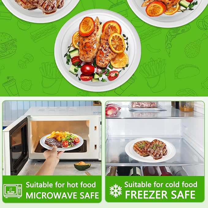10 Inch Compostable Disposable Paper Plates, 150 Pack Heavy Duty Paper Plates, Made Of Eco-Friendly, Natural Sugarcane Bagasse