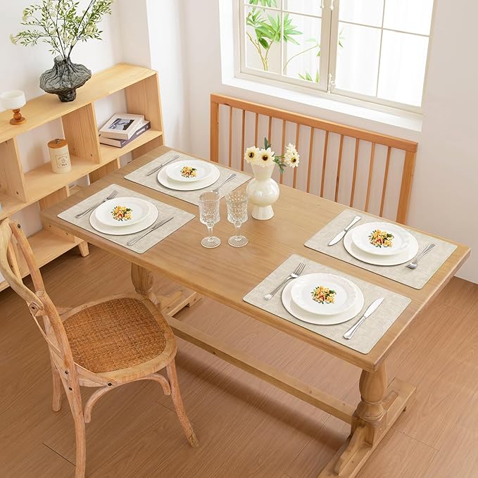 FROMHEART Faux Leather Placemats Set of 6?밯aterproof,Heat/Oil Stain-Resistant PU Table Mat?밨eversible,Non-Slip,Easy to Clean Place Mats for Kitchen,Dining,Indoor/Outdoor,(Beige,11.8" x 17")