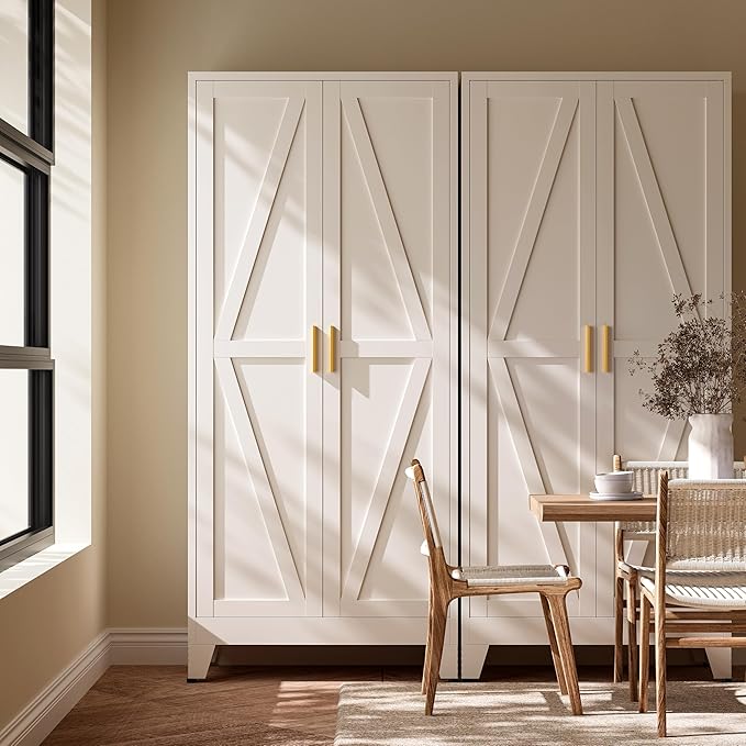 71" H Metal Storage Cabinet,White Pantry Cabinets with Doors and Shelves,Tall Food Kitchen Cabinets,Farmhouse Kitchen Cabinet,Freestanding Cabinet