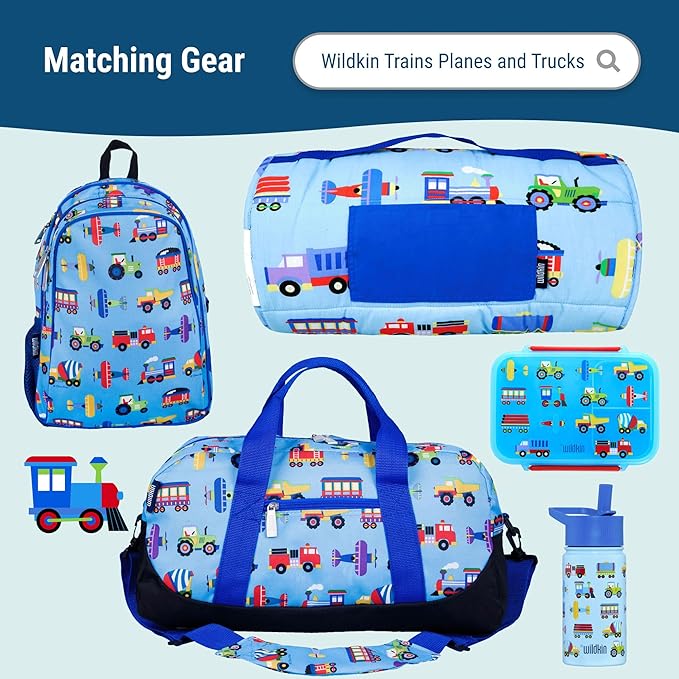 Wildkin Kids Insulated Lunch Box ??Durable and Reusable for School & Travel - Trains, Planes, and Trucks