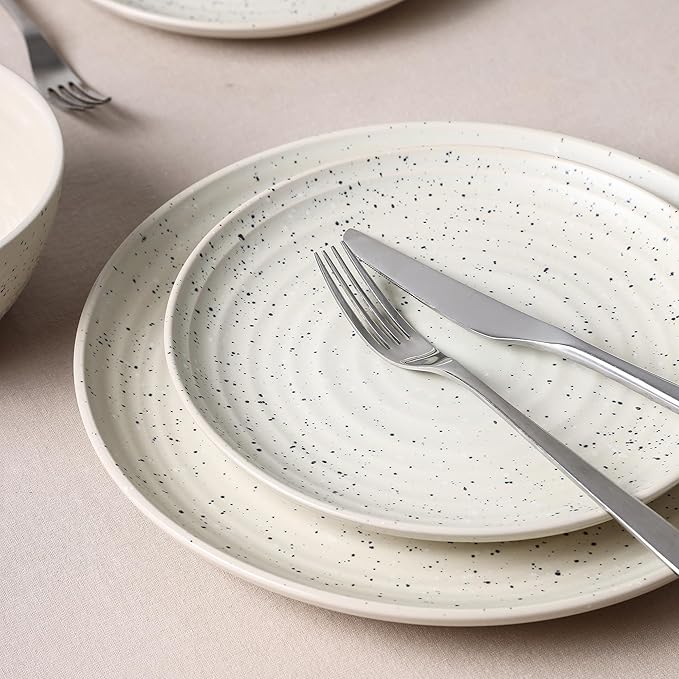 Stone Lain Dua 12-Piece Dinnerware - Stoneware, Plate and Bowls, Dishwasher and Microwave Safe, Dish Set for 4, White