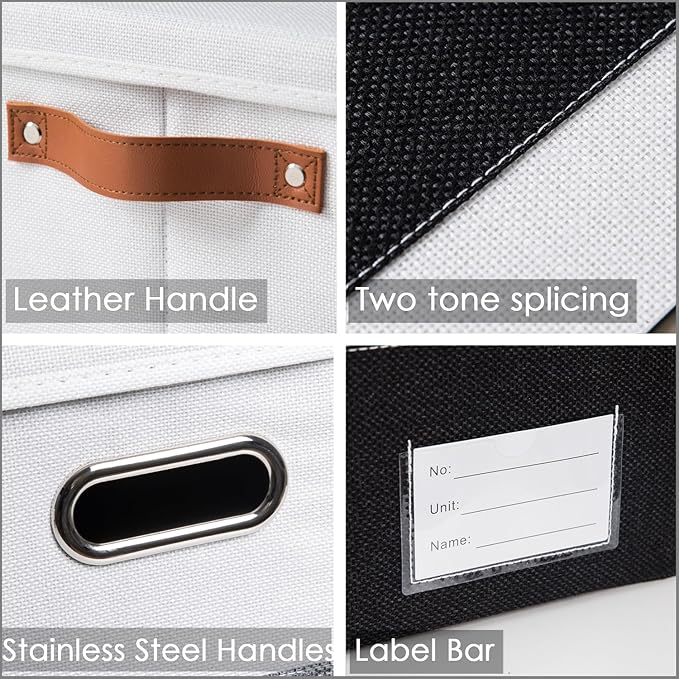 PRANDOM Larger Foldable Storage Bins with Handles [5-Pack] Fabric Collapsible Storage Boxes Baskets Cubes Containers with Handles for Closet Living Room Bedroom (Black & White 17.3x12.2x10.4'')