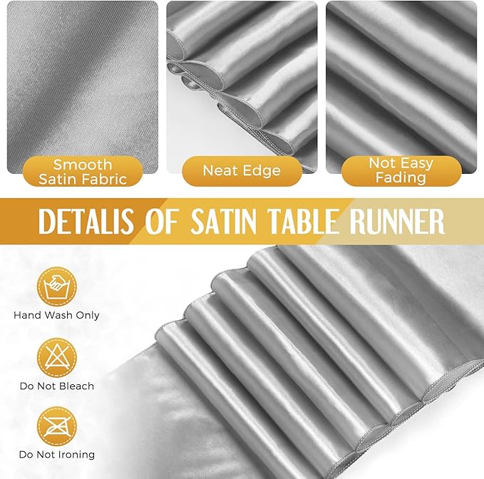 Tudomro 16 Pieces White and Silver Disposable Plastic Tablecloths and Satin Table Runner Set 54x108 Inch Tablecloth 12x108 Inch Table Runners for New Year Wedding Birthday Baby Shower Graduation