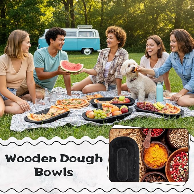 Nuogo 10 Pack Wooden Dough Bowls Bulk 12.5 Inch Rustic Dough Bowls for Wedding DIY Candle Home Crafts Making Farmhouse Fruits Supplies Decoration(Black)