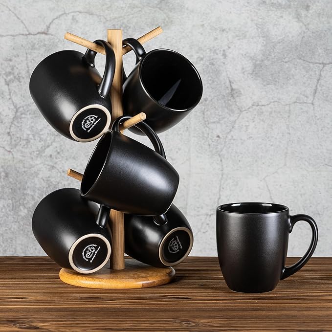 GBhome 16oz Coffee Mugs Set of 6, Large Ceramic Coffee Mugs for Man, Woman, Dad, Mom, Modern Coffee Mugs Set with handle for Tea/Latte/Cappuccino/Milk/Cocoa. Dishwasher&Microwave Safe,Matte Black