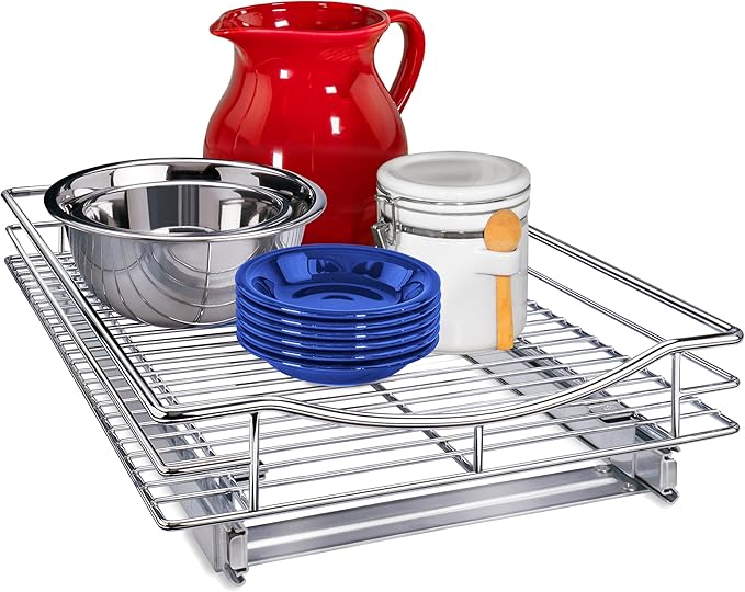 LYNK PROFESSIONAL짰 Pull Out Cabinet Organizer, 14" x 18" Slide Out Drawers for Kitchen Cabinets - Sliding Pull-Out Pantry Shelves ??Home Shelf Organizers - Lifetime Ltd. Warranty, Chrome